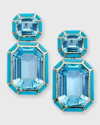 18K Yellow Gold Topaz Earrings with Turquoise