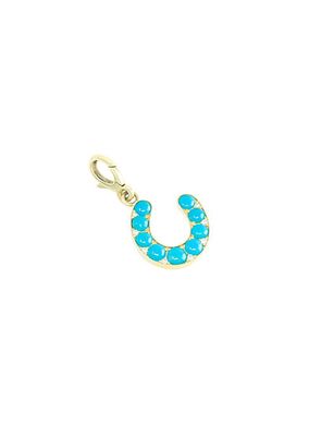 18K Yellow Gold, Turquoise & 0.14 TCW Diamond Mini Horseshoe Charm