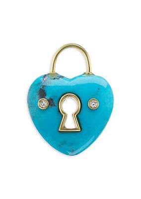 18K Yellow Gold, Turquoise & Diamond Heart Clasp Charm