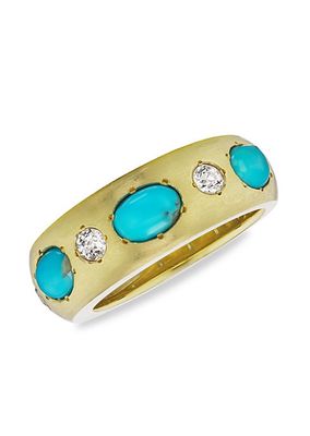 18K Yellow Gold, Turquoise & Diamond Ring