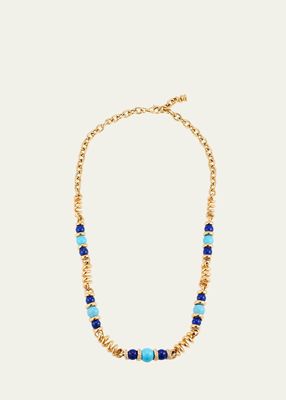 18K Yellow Gold Turquoise and Lapis Single Diamond Slinkee Necklace