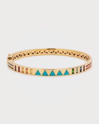 18K Yellow Gold Turquoise and Sapphire Bangle
