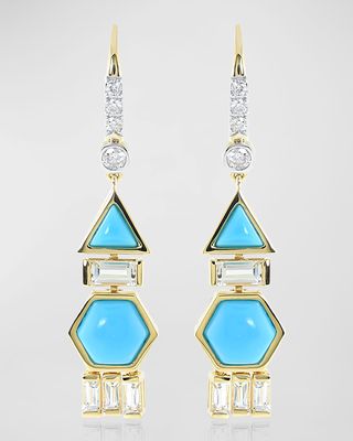 18K Yellow Gold Turquoise, Topaz ad Diamond Dangle Earrings