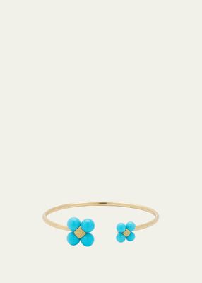 18K Yellow Gold Turquoise Tube Sequence Cuff Bracelet