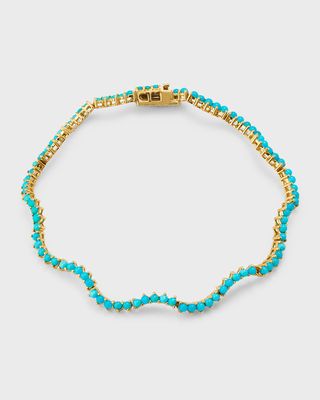 18K Yellow Gold Turquoise Wave Tennis Bracelet