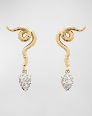 18K Yellow Gold Vine Pave Diamond Earrings