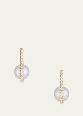 18K Yellow Gold White Pearl and Diamond Tuck Stud Earrings