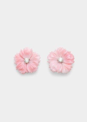 18mm Conch Flower Stud Earrings with Diamonds