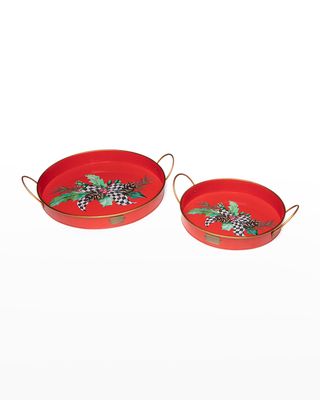 19" Holly Holiday Serving Trays, Set of 2