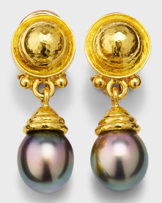 19K Athenian Bezel and Pearl Earrings