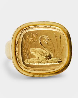 19K Gold Swan Ring, Size 6.5