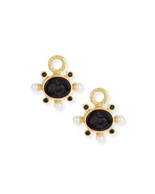 19k Gold Tiny Lion Intaglio & Pearl Earring Charms