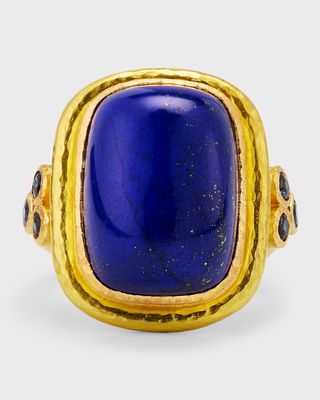 19K Lapis Cushion Ring with Blue Sapphires