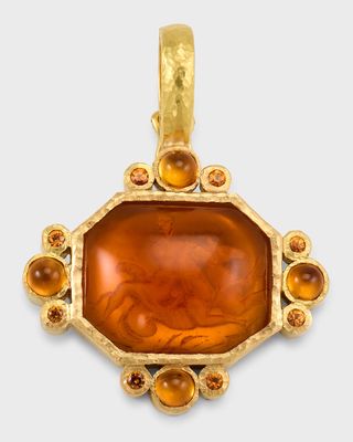 19K Venetian Glass Intaglio Cabochon Hypocanthus and Goddess Pendant with Citrine