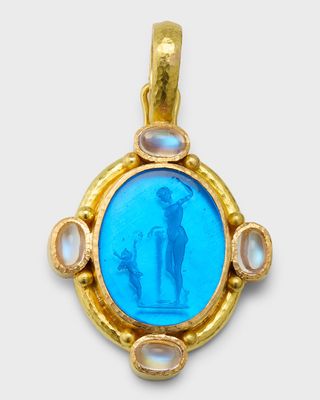 19K Venetian Glass Intaglio Diana and Cupid Pendant with Moonstone