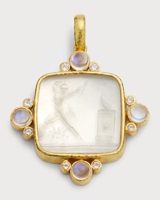 19K Venetian Glass Intaglio Goddess at Altar Pendant, White