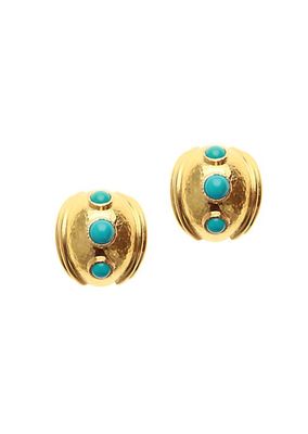 19K Yellow Gold & Sleeping Beauty Turquoise Small Puff Earrings