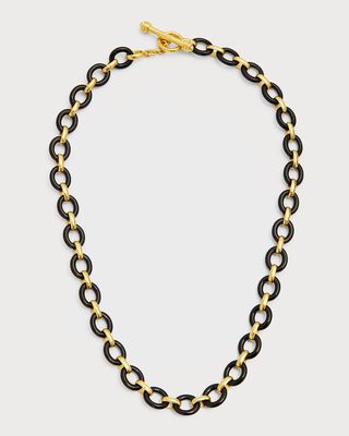 19K Yellow Gold Black Jade Positano Necklace, 21"L