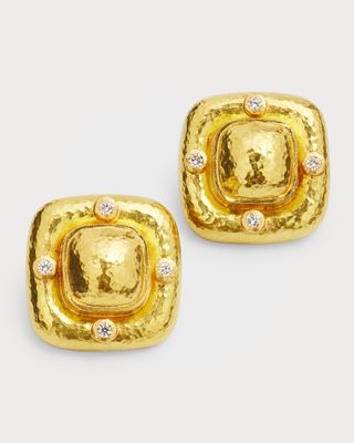 19k Yellow Gold Earrings Square Dome Diamond