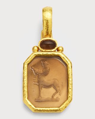 19K Yellow Gold Small Centaur and Cabochon Pendant, Bronze