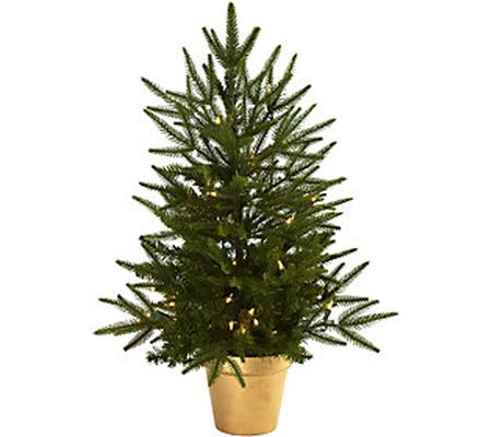2.5' Lit Christmas Tree in Golden Planter by Ne arly Natural