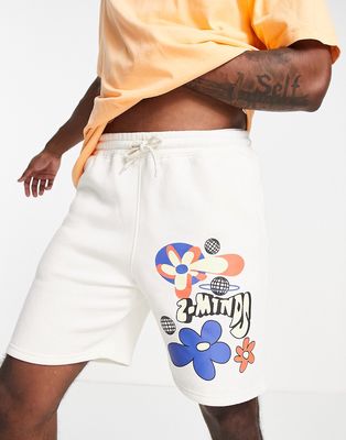 2-Minds printed jersey shorts in white
