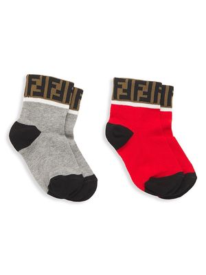 2-Pack Logo Trim Socks - Red Grey - Size 2 - Red Grey - Size 2