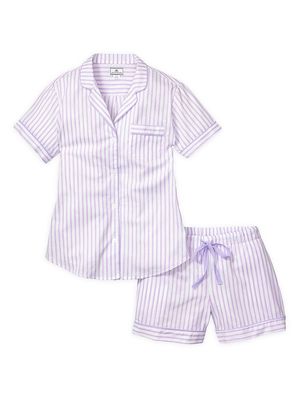 2-Piece French Ticking Striped Pajama Shorts Set - White - Size XL