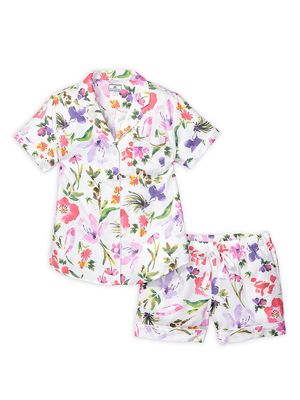 2-Piece Gardens Of Giverny Shorts Pajama Set - White - Size Large