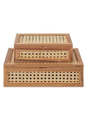 2-Piece Rattan Lidded Cane Box Set