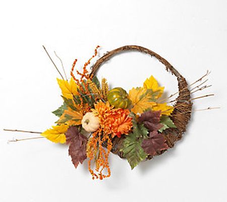 20" Diameter Cornucopia Wreath with Pumpkins by Gerson Co.