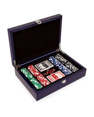 200-Chip High-Gloss Wood %26 Velvet Poker Set