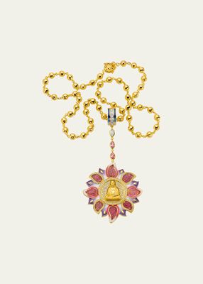20K Buddha In Lotus Pendant with Pink Tourmaline, Diamonds and Pink Sapphires