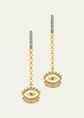 20K Evil Eye Drop Earrings with Tanzanite and Blue Sapphires