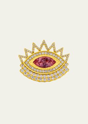 20K Evil Eye Ring with Enamel, Morganite, Diamonds and Pink Sapphire