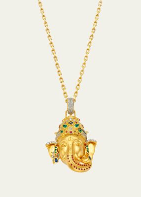 20K Ganesha Pendant with Diamonds, Blue Sapphires, Pink Sapphires and Emeralds