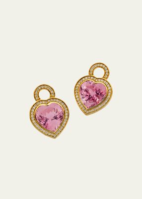 20K Heart Charms for Hoop Earrings with Pink Tourmaline and Diamonds