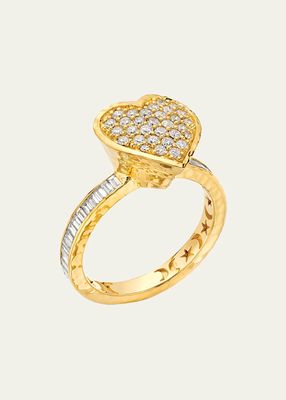 20K Heart Ring with Diamonds, Size 6.5
