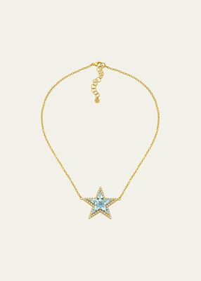 20K Kite Star Necklace with Aquamarine and Diamonds