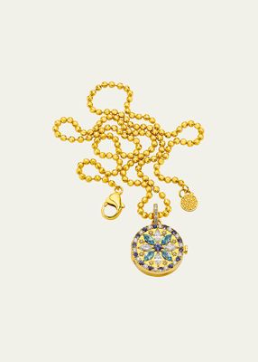 20K Mandala Locket Pendant with Aquamarine, Tanzanite and Diamonds