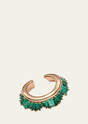 20K Recycled Rose Gold Ruched Ear Cuff with Emeralds, Single