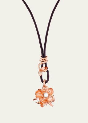 20K Rose Gold Pearl Flower Globe on Cord with Leaf and Bug Slide Necklace