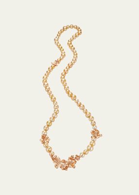 20K Rose Gold South Sea Golden Pearl Flower Garden Necklace, 42"L