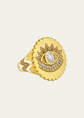 20K Scalloped Evil Eye Ring with Diamonds