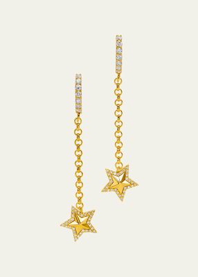 20K Star Drop Earrings with Diamonds