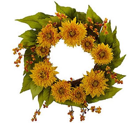 22" Golden Sunflower Wreath by Nearly Natural