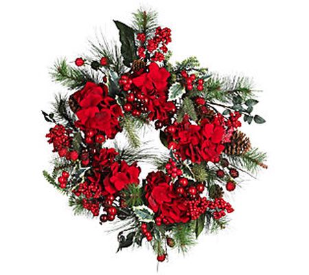 22" Hydrangea Holiday Wreath by Nearly Natural