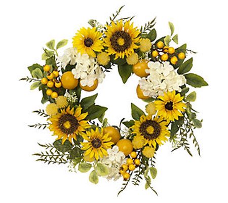22" Sunflower & Lemon Wreath by Gerson Co.