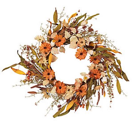 22"D Harvest Wreath with Fall Flowers by Gerson Co.