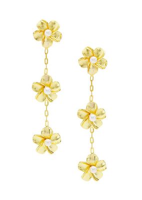 22K-Gold-Plated & 2.5MM Cultured Pearl Flower Drop Earrings